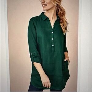 J Jill Size XL Deep Green 100% Linen Tunic